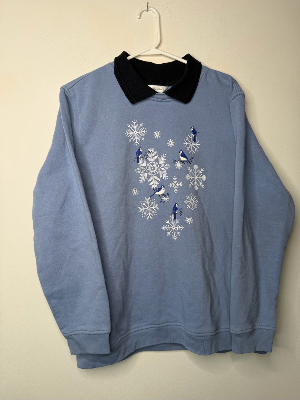 Vintage Northern Reflections Blue Jay Snowflake Fleece Sweatshirt XL Winter Bird - Picture 5 of 9